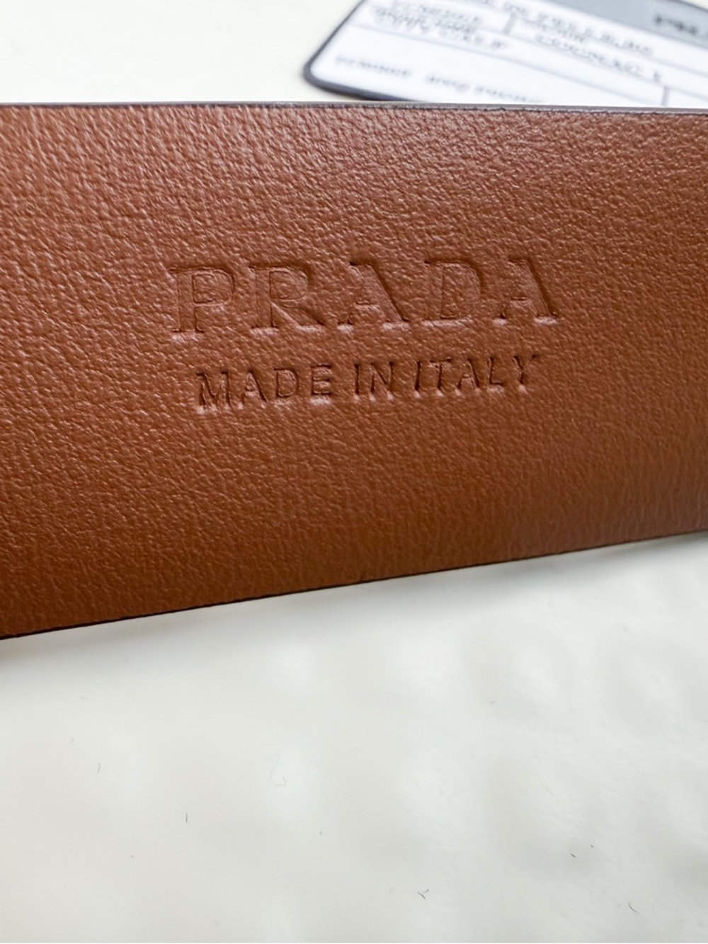 NWT Prada Leather Belt with Enameled Metal Triangle Logo (City Calf) in Cognac - Picture 9 of 14